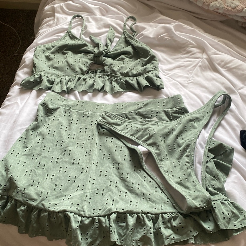 Sage green bathing suit, with skirt